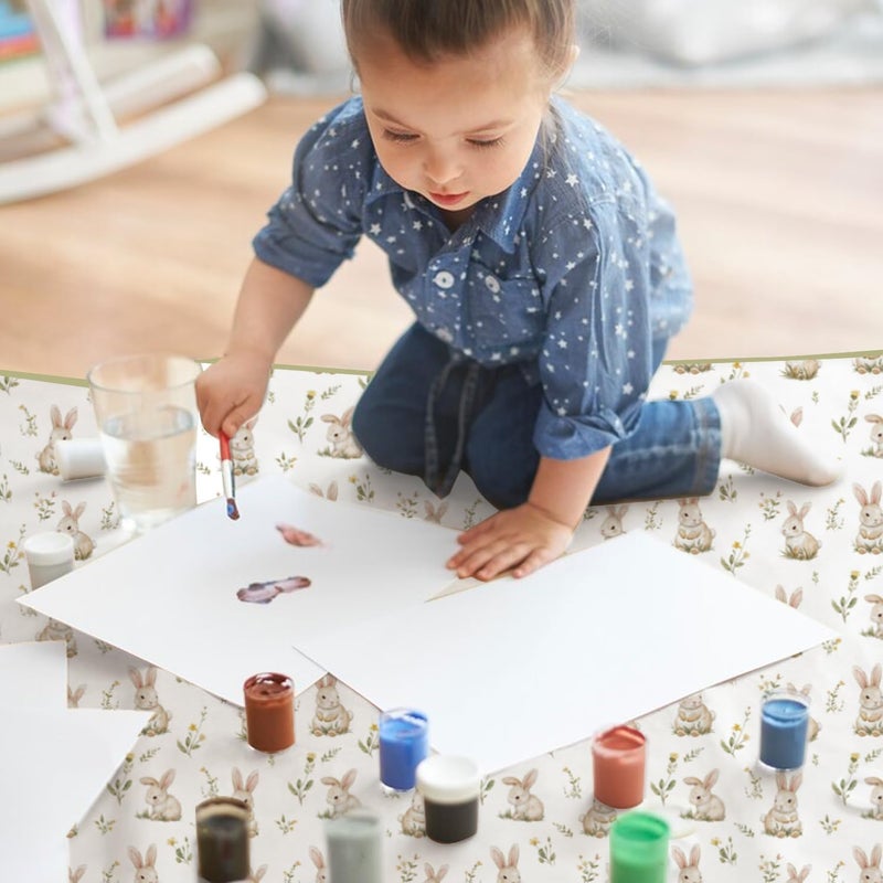 CoolaPeach Baby Splat Mat for Under High Chair, 51 x 51 Inch Wipeable Splash Mat，Floor Protector，Wipe-Clean Tablecloth and Playing Mat (Rabbit) - Image 3